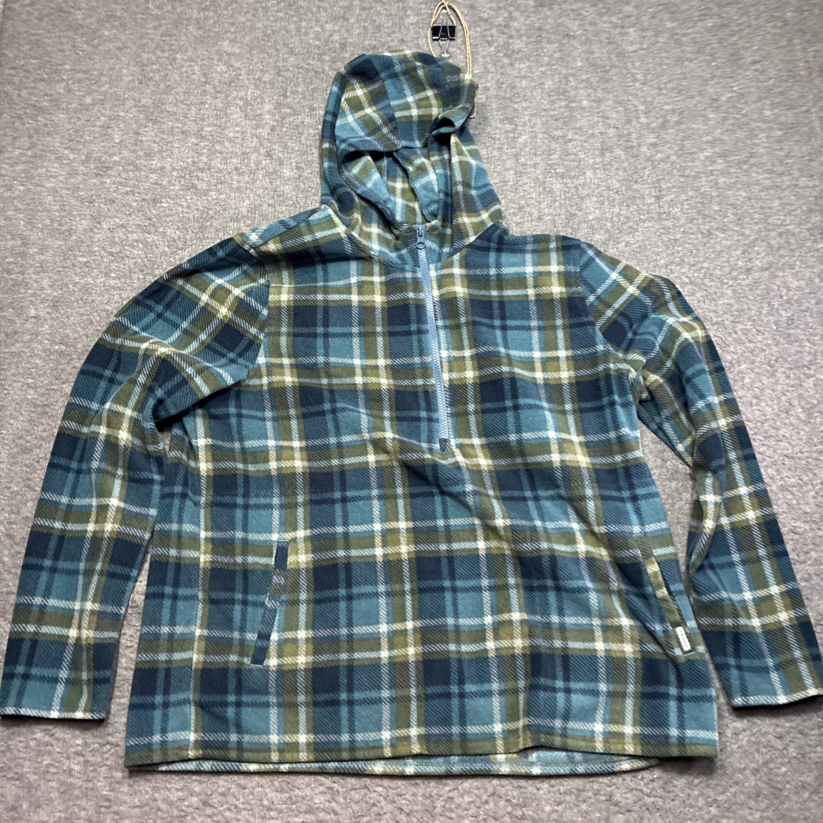 O'neill Fleece Hoodie Mens Xl Blue Plaid Quarter Zip Pullover Skate Surf Hike